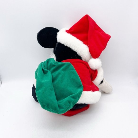 DISNEY Store Vintage MICKEY MOUSE AS SANTA CLAUS Plush With GREEN BAG 18” - Picture 2 of 9